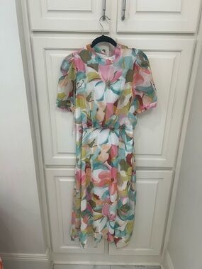 julia jordan Pastel Floral Puff-Sleeve Midi Dress